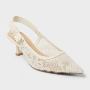 a new day Cream Lace Pointed Slingback Wedge Heels